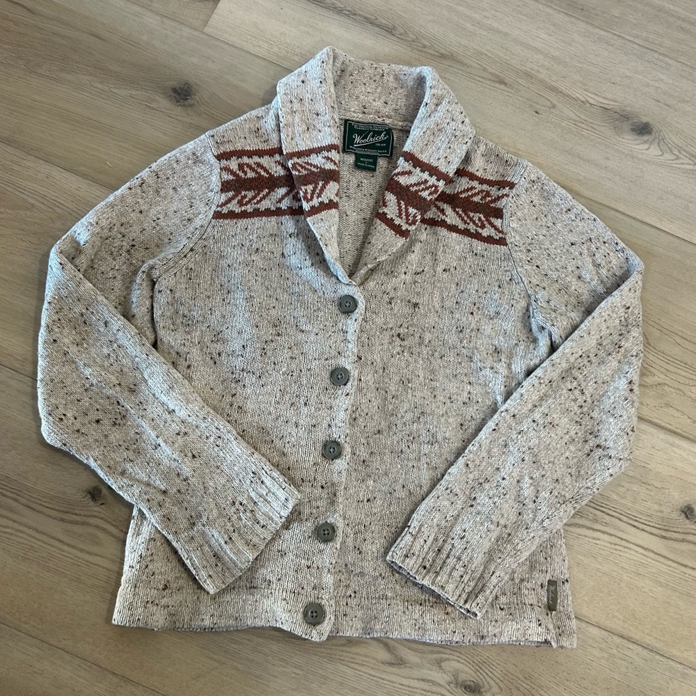 Woolrich “Stone Heather” Ramie/Wool Cardigan Women’s Small
